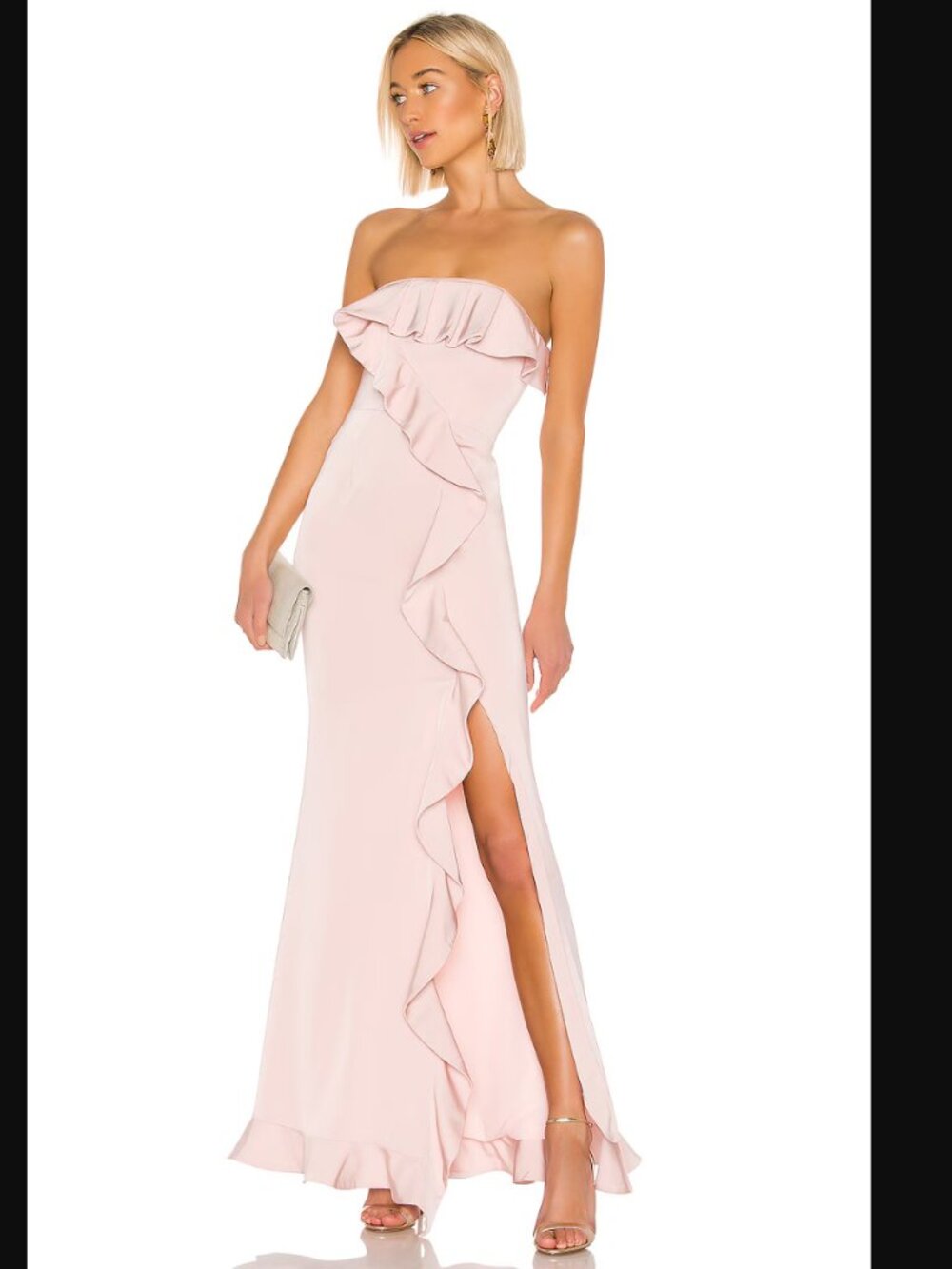 NBD Strapless Pale Pink Ruffle Column Gown